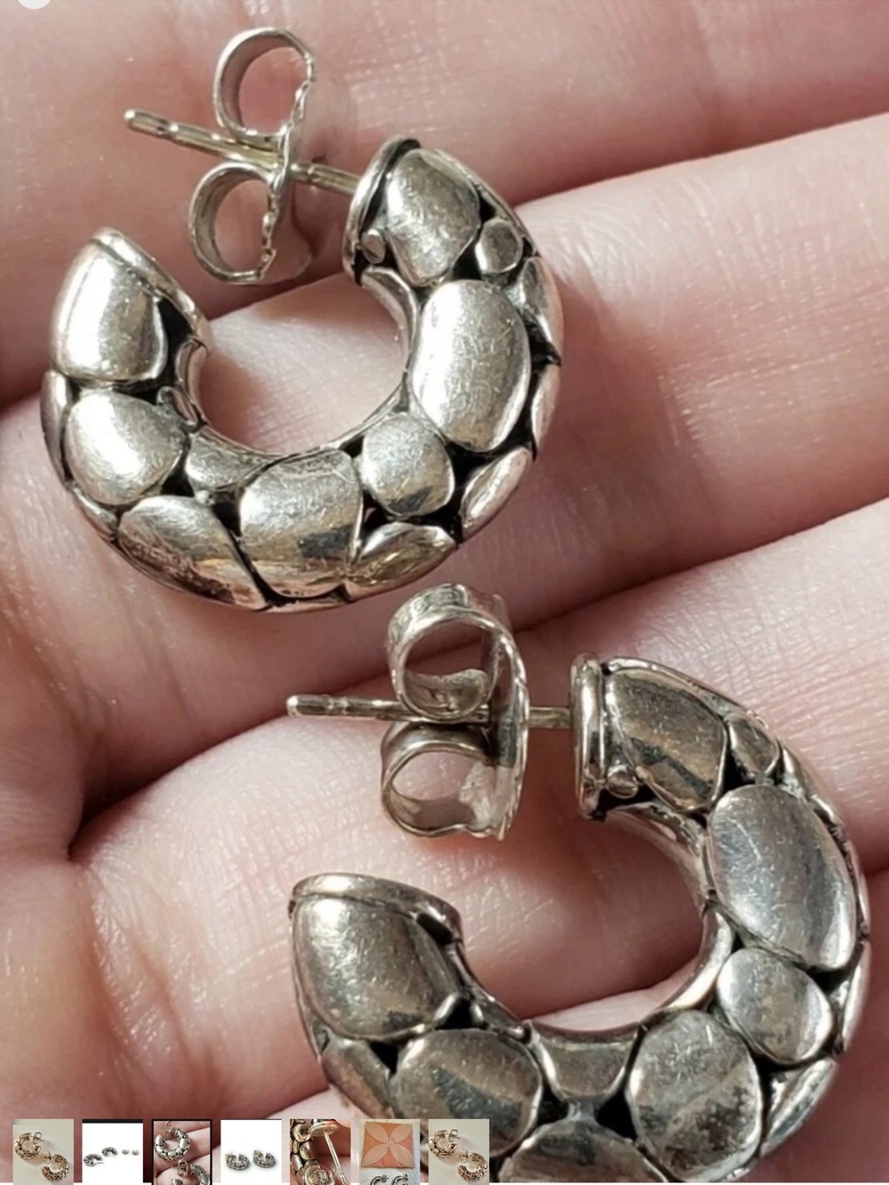 Authentic John Hardy Kali  Pebble Earrings 925 Sterling Silver Hoop - Picture 3 of 7